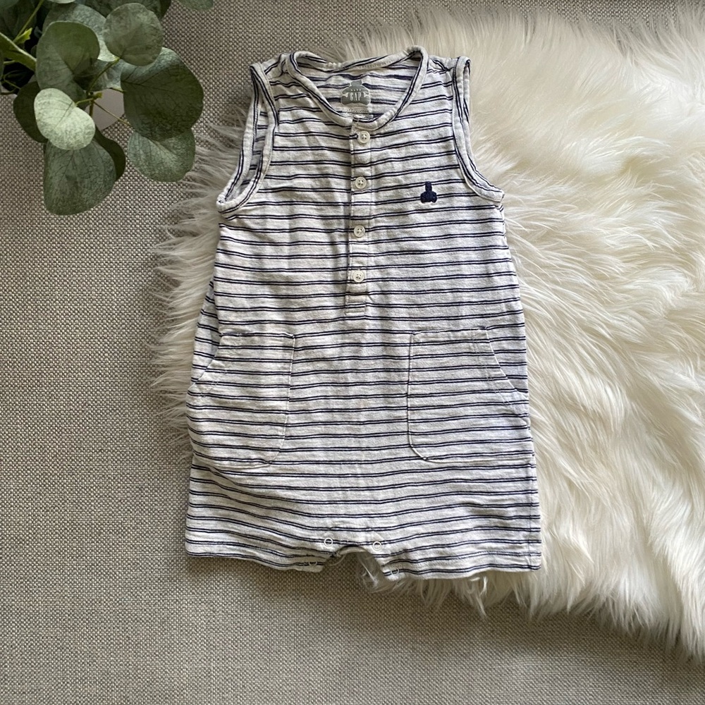 GAP Baby Blue and Cream Striped Romper